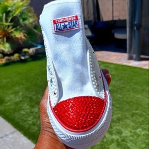 NEW Red and White Hand Embellished sneakers with laces